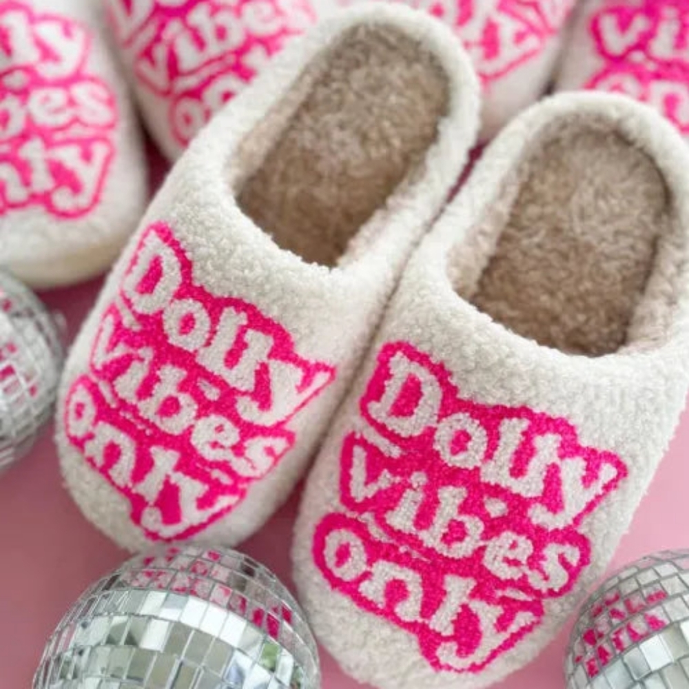 Dolly Vibes Only Open Back Women's Sherpa Slippers Pink And White